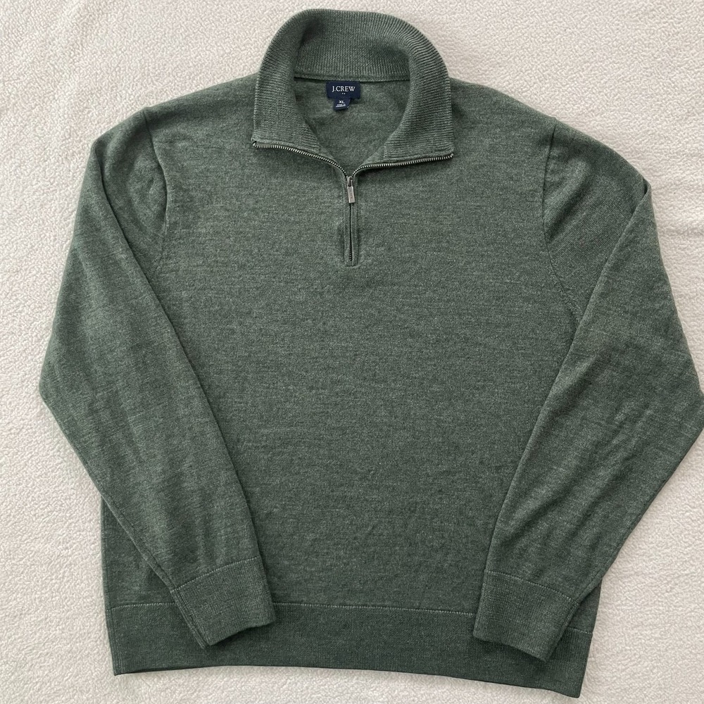J.Crew Mens Extra Large Quarter Zip Sweater Green Heathered Lightweight Knit